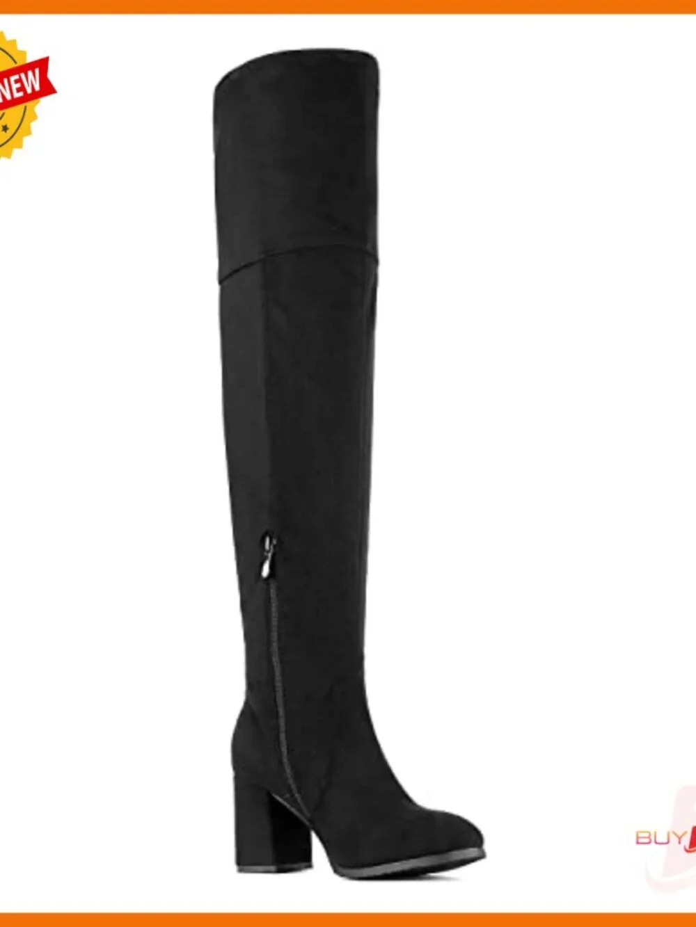 Stretch Microsuede Over-The-Knee Boots with Block Heel, Half-Zipper Closure